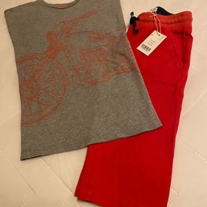 MINI BODEN BOYS SHORTS JERSEY BAGGIES SIZE 8 RED/BOYS SCREEN PRINT SHIRT SIZE 8